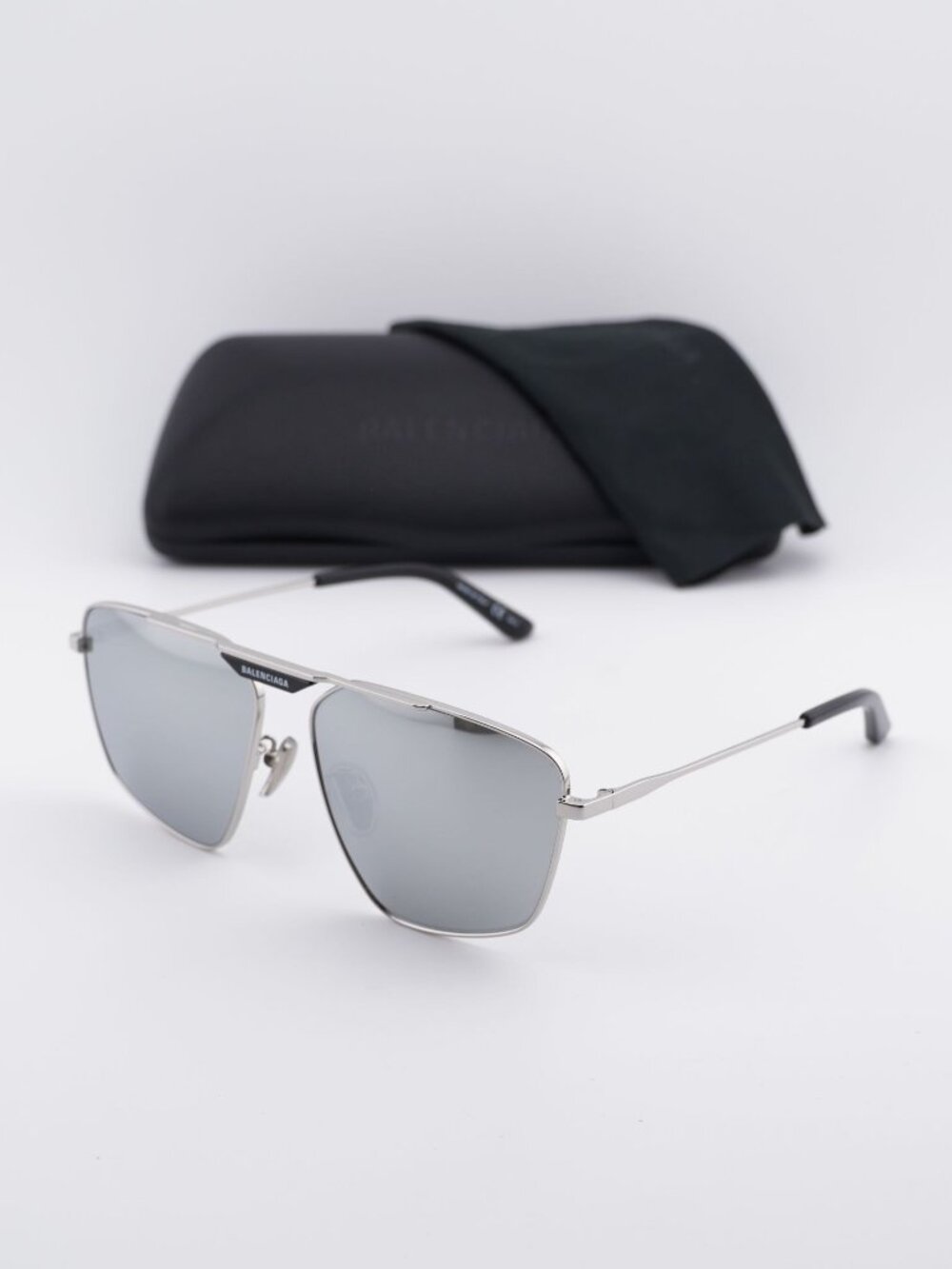 Balenciaga BB0246SA 002 Aviator Sunglasses - Silver/Silver Mirror Double